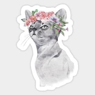 Cat in Flower Wreath Sticker